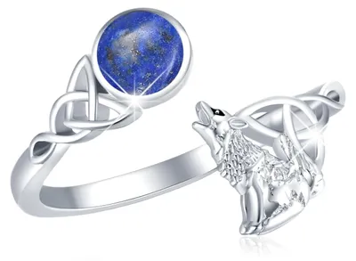 Produktbild von Wolf-Ring aus 925er Sterlingsilber mit Lapislazuli