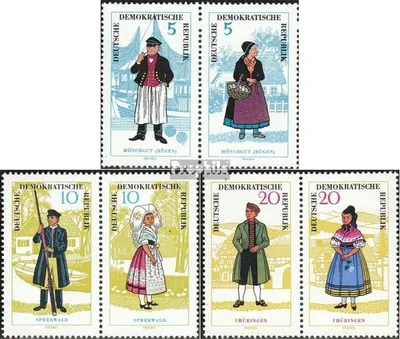 Produktbild von Briefmarken DDR 1964 Mi WZd145,WZd147,WZd149 (1074-1079 als Paare) postfrisch Volkstrachten