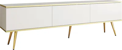 Image de Armoire TV Rodi - Meuble TV 3 abattants, pieds - Buffet TV 175 cm, salon, PUSH TO OPEN (blanc + or)