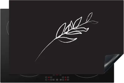 Produktbild von KitchenYeah© Herdabdeckplatte Linienkunst - Blätter - Minimalismus , 81x52cm, Küche Deko, Glaskeramikkochfeld Herdabdeckung, Abdeckplatte fùr Kochfeld