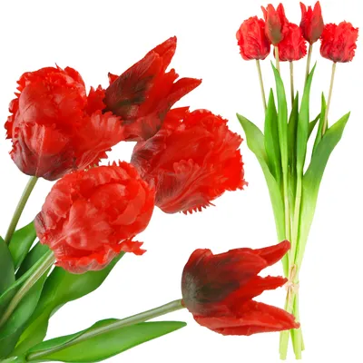 Zdjęcie produktu dla CV13899-8 TULIPANY BUKIET TULIPANÓW PAPUZIE SZTUCZNE KWIATY GUMOWANE 5SZT jak żywe