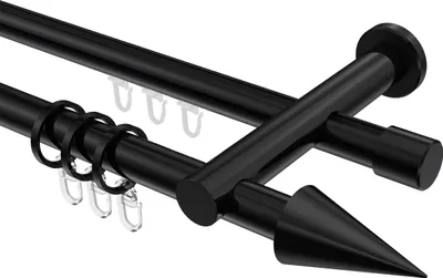 Produktbild von Interdeco Rundrohr-Innenlaufstange / Gardinenstange (Kombination) Schwarz, Typ Platon Savio (Kegel), 20 mm Ø 2-läufig, 540 cm