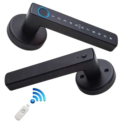 Produktbild von Wafu Smart Lock Schluesselloses Tuerschloss mit BLE-Gateway-Griff, Passwort-Tuerschloss, TY-App-Fernbedienung, BT 5-in-1-Tuerschloss mit Fingerabdruck/Passwort/Karte/Schluessel/App fuer 35šC55 mm grosse Buero-, Heim- und Schlafzimmertueren