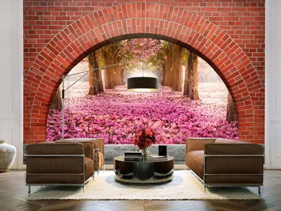 Immagine prodotto di Carta da parati in tessuto non tessuto 400x280 cm carta da parati murale XXL fiori natura paesaggio ponte sentiero mattoni albero c-A-0096-a-a