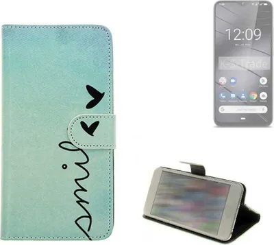 Produktbild von K-S-Trade Schutz Hülle Handy Hülle kompatibel mit Gigaset GS290 Hülle Handyhülle cover bookstyle Etui Handyhülle ''smile'' türkis Standfunktion