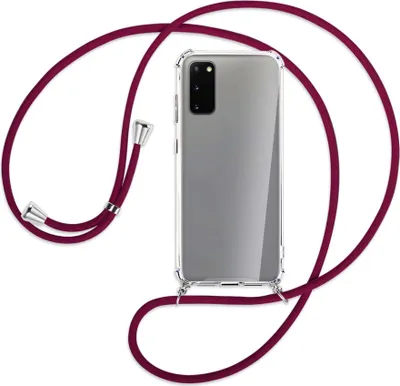Produktbild von Handykette Backcover-Schutzhülle mit Band (Metall silberfarben) für Samsung Galaxy S20 (G980) - dunkelrot