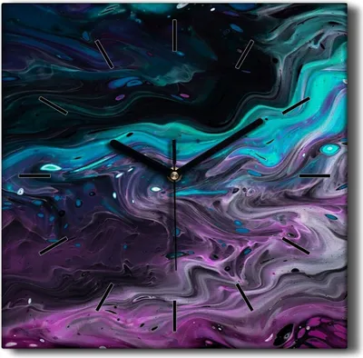 Produktbild von Coloray Hodiny Unikátní 30x30 cm  Tiché hodiny Pro obývací pokoj a kuchyň Nástěnné hodiny Plátno Černé ručičky hodin - Vlnová grafika