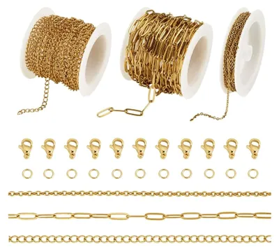 Produktbild von 3 Rollen 12 m goldene Edelstahl-Ketten für Schmuckprojekte