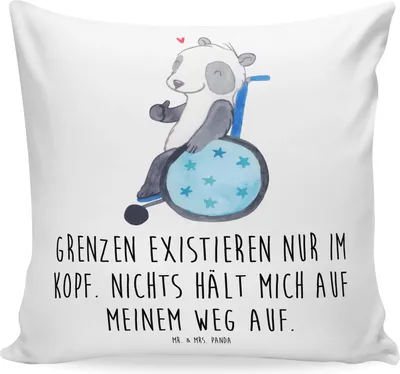 Produktbild von Mr. & Mrs. Panda Deko Kissen Panda Rollstuhl - Weiß - Geschenk, für sofa, kuschelkissen 40x40, Sofakissen, Zierkissen, Kuschel