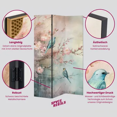 Produktbild von SpaceRebels Paravent Raumteiler - 6-teilig Raumtrenner, Druck 2-Seite - Raumtrenner - Trennwand Wohnung - Room Divider - Spanische Wand Deko Modern Sichtschutz