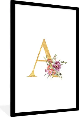Produktbild von MuchoWow® MuchoWow® Gerahmtes Poster Blumen - Buchstabe - Gold 60x90 cm - Poster mit zchwarzem Bilderrahmen - Dekoration - Wandposter Wohnzimmer - Hochwertig