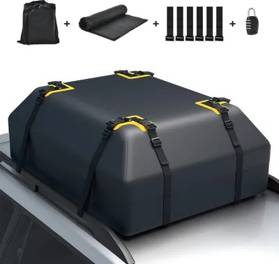 Produktbild von COSTWAY 400L střešní box na auto, vodotěsný střešní box se 6 háky na dveře, kombinovaným zámkem, protiskluzovou podložkou a taškou na přenášení, skládací střešní box na zavazadla pro osobní automobily, dodávky, SUV (černý, 400L)