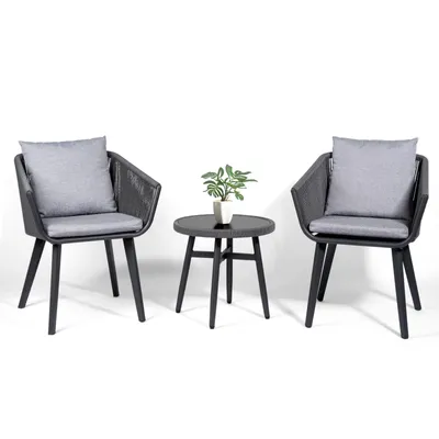 Produktbild von Rainsworth Gartenlounge-Set Rattan Bestehend aus 2 Sesseln und 1 Tisch mit 2 Kissen und 2 Sitzkissen