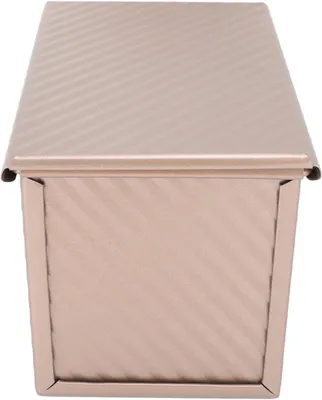 Produktbild von Brotbackform Kohlenstoffstahl mit geriffelter Antihaftoberfläche, 0,5 Kg Teigform mit optionalem Deckel, gleichmäßige Wärmeverteilung und einfache Entnahme für Brot und Kuchen zu Hause (Gold mit Deckel)