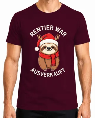 Imagen del producto de Camiseta para hombre con diseño divertido de "Rentier" (reno), "Perezoso" (perezoso) y "Navidad", color burdeos, talla M