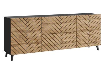 Image de MINIO go for it, commode "LOKET" 180 cm, façade en MDF à chevrons, noir / couleur Wotan