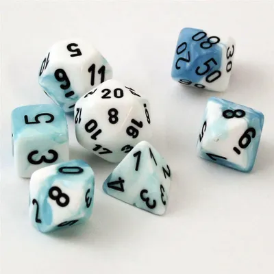 Produktbild von Chessex Gemini weiß-teal schwarz Polydice Würfelset 7 Stück