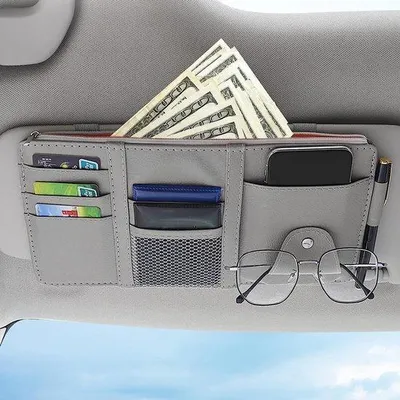 Produktbild von Auto-organisator und Sonnenbeschattung, 31 x 15,5 cm, Leder, Sonnenbrillehalter, Kreditkarten - multifunktionale Tasche für das Autoinnere