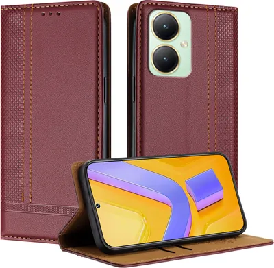 Produktbild von Handyhülle für Vivo Y27 4G Leder Flip Klappbare Schutzhülle mit Standfunktion Dunkelrot