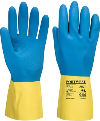 Image de Portwest A801 Gant à manchette en latex double trempage Yellow/Blue Taille L