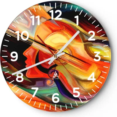 Produktbild von Wanduhr - Rund - Glasuhr - Abstraktion modern - 40x40cm - Schleichendes Uhrwerk - Lautlos - zum Aufhängen bereit - Dekoration Modern - Wanddekoration aus Glas - C4AR40x40-3669