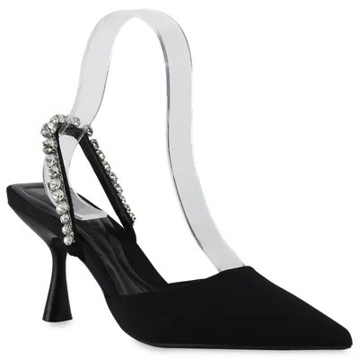 Produktbild von VAN HILL Damen Pumps Slingpumps Stiletto Party Strass Schuhe 840039, Farbe: Schwarz, Größe: 39
