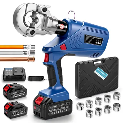 Produktbild von 60kN Elektrohydraulisch Pressmaschine mit 9 Pressbacken, 2×4,0Ah Akku, Bürstenloser Motor, LCD-Display, Rohrpresszange für Kupferrohr V+TH Kontur