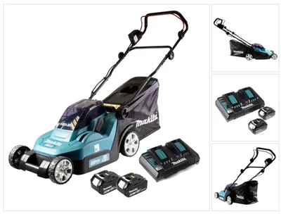Produktbild von Makita DLM 382 PG2 Akku Rasenmäher 36 V ( 2x 18 V ) 38 cm 40 l + 2x Akku 6,0 Ah + Doppelladegerät