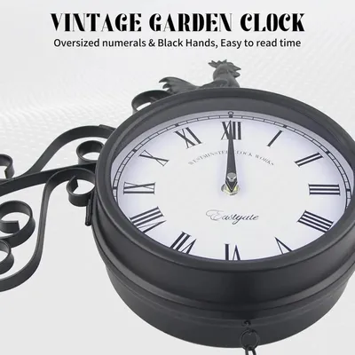 Produktbild von Antike Wanduhr - Bahnhofsuhr - doppelseitige Metallkonstruktion - Vintage Stil - 30 x 37 cm - schwarz