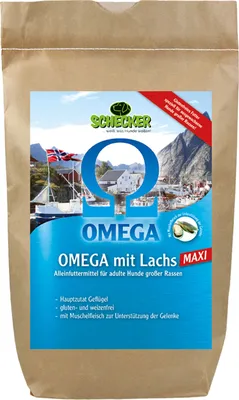 Produktbild von 12kg Schecker OMEGA 3+6 Lachs MAXI - weizenfrei - Hundefutter für Hunde großer Rassen