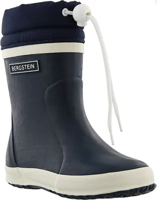 A single navy blue Bergstein winter boot is shown against a white background.