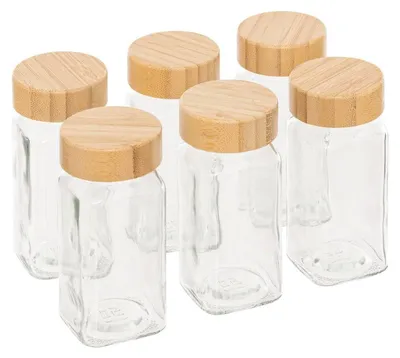 Image de 5Five Pots à épices, Verre transparent avec couvercle en bambou, Set de 6