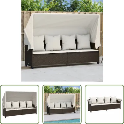 Produktbild von The Living Store Sonnenliege mit Dach und Kissen Braun Poly Rattan