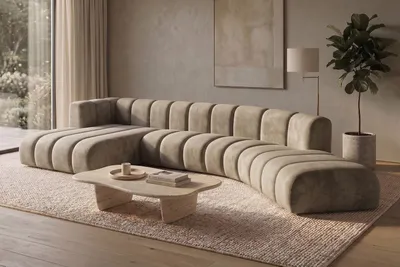 Produktbild von Kaiser Möbel Modulares Ecksofa in L-Form, Velvet-Stoff Riviera, Beige, Links, GRAND Round, KI-generiertes Bild