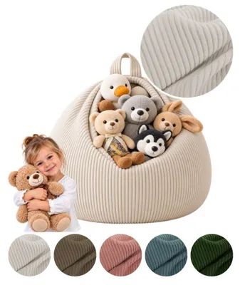 Produktbild von MEBLE ODNOWA, Kinder-Pouf, Spielzeug-Organizer, Spielzeugtasche, Creme, 50x50x50cm Pouf Kinderzimmer, Pouf mit Reißverschluss, Pflegeleicht, Waschbar