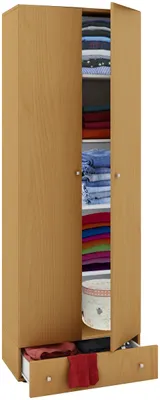 Immagine prodotto di Armadio in legno | 5 scomparti con cassetto | 2 porte girevoli | Dimensioni ca. B. 70 x H. 196 x D. 40 cm – Vandol S