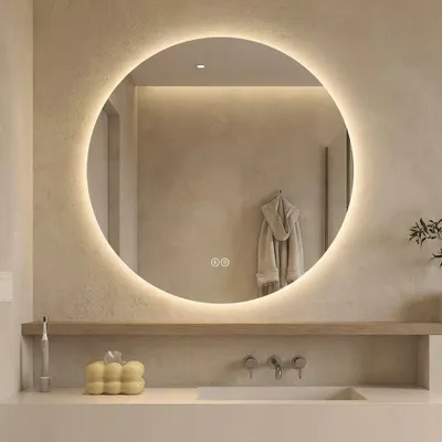 Produktbild von Runder LED Badezimmerspiegel 70cm hinterleuchtet dimmbar Antibeschlag Touch Memory 3 Farben