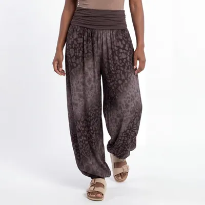 Produktbild von Haremshose Damen Sommerhose Gr. 36-44 luftige Leo Look Flatterhose weites Bein