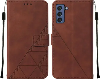 Obrázek produktu pro Flipové kožené pouzdro pro Samsung Galaxy S21 FE peněženkový design pouzdro s embosováním, držákem karet a stojánkem Hnědý