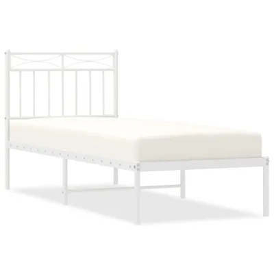 Image de vidaXL Cadre de lit avec tête de lit en métal blanc 80x200 cm