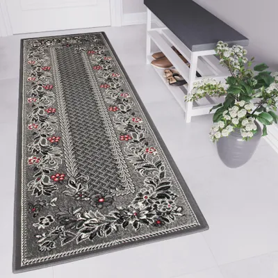 Produktbild von Tapiso Teppichläufer DREAM Grau Rot Schlafzimmer  120 x 400 cm