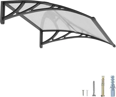 Zdjęcie produktu dla Daszek nad drzwi wejściowe, 80x100 cm, osłona UV nad drzwiami wykonana z poliwęglanu – chroni przed deszczem i śniegiem, idealna do tarasu, werandy i okien