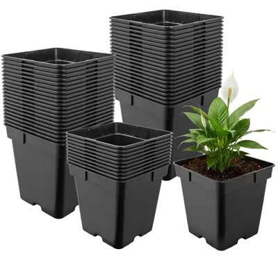 Produktbild von Garronda 50 Stück Kunststoff eckig mit Drainagelöchern Blumentopf für Garten (Schwarz, 18 x 18 x 18 cm (4L)) GD-KW-S