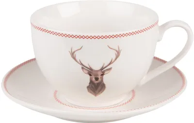 Produktbild von Clayre & Eef Tasse mit Untertasse 200 ml Beige Porzellan Hirsch