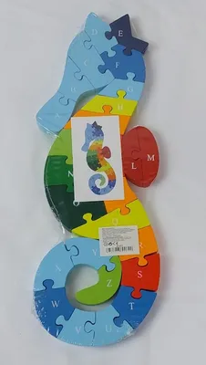 Obrázek produktu pro Dětské vzdělávací dřevěné puzzle - Mořský koník - číslice a abeceda.