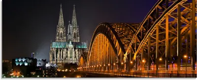 Produktbild von ARTland Glasbild Kölner Dom mit Brücke Größe: 125x50 cm