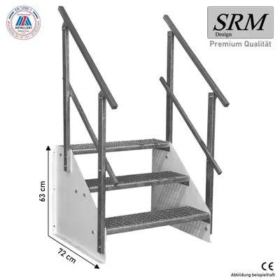 Zdjęcie produktu dla 3-stopniowe schody wolnostojące model 1 wolnostojące białe schody stalowe szerokość 100 cm wysokość 63 cm z poręczą po obu stronach