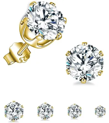 Produktbild von Ohrstecker Set 4 Paar 925 Sterling Silber 14 Karat vergoldet Zirkonia 3-6mm hypoallergen
