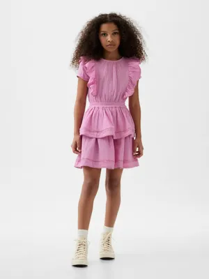 Produktbild von GAP Mädchen Kleid aus reiner Baumwolle in Rosa mit dekorativen Rüschen, Größe L
