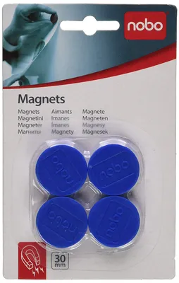 Immagine prodotto di Magnete adesivo NOBO, rotondo, diametro 30 mm, blu, blister di 4 pezzi